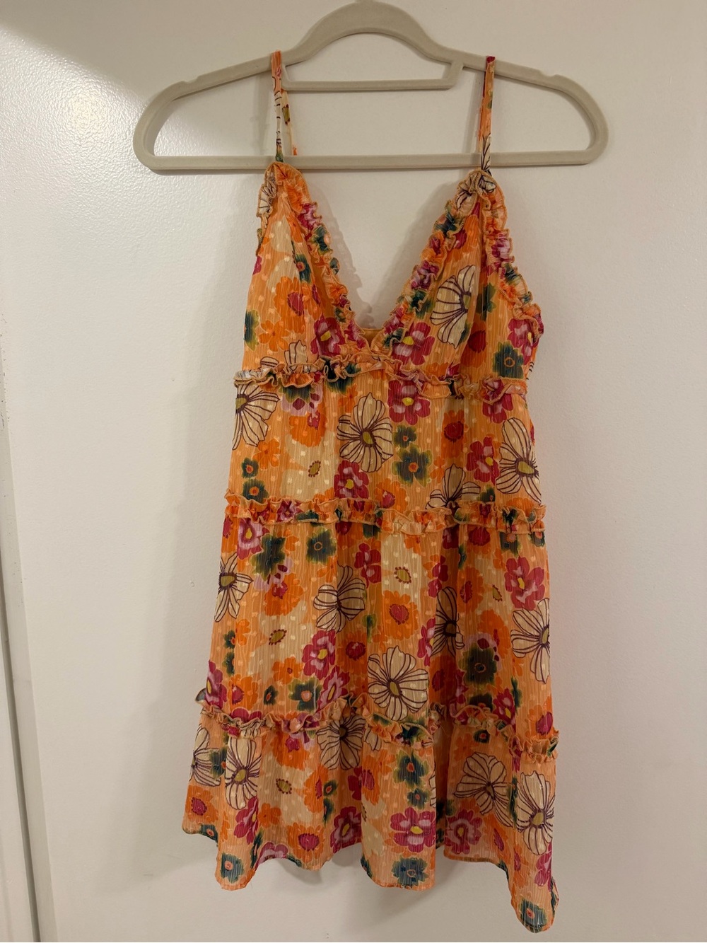 wild fable Orange Floral Tiered Mini Dress